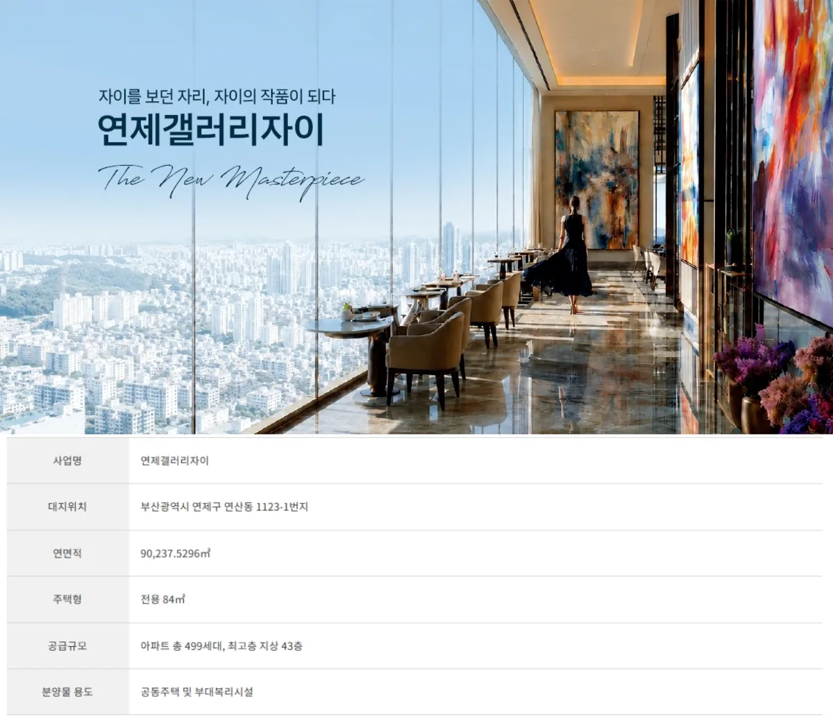 부산 연제갤러리자이 사업개요 - 사업명, 대지위치, 연면적, 주택형, 공급규모
